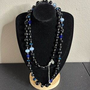 White House Black Market Glass Beaded Shades of Blue Sparkly Long​​​ Necklace